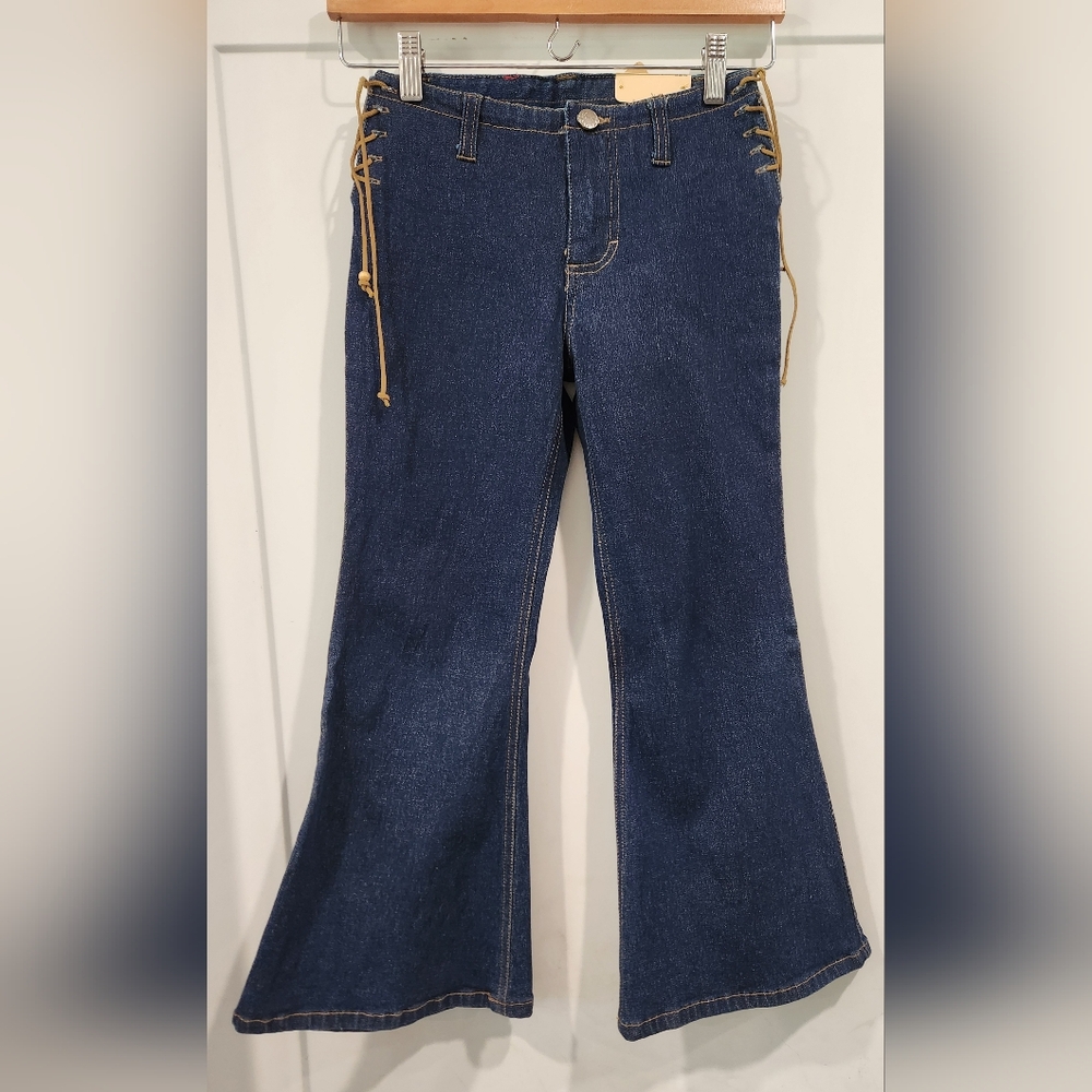 NWT Mudd VTG Y2K 90s 00s Lace-Up Tie-Front Low Rise Flare Denim Jean Big Girls 7
